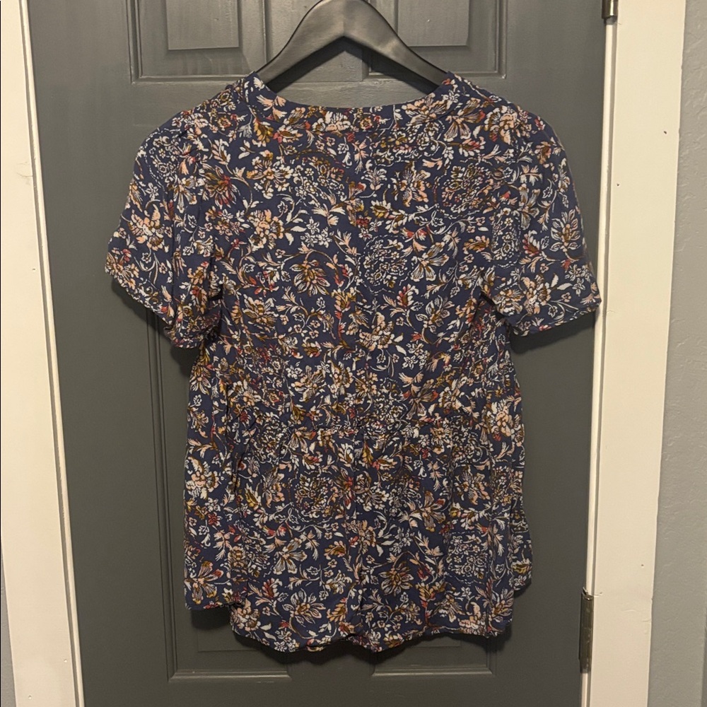 Knox Rose Navy Floral Blouse Button Down - Picture 3 of 3